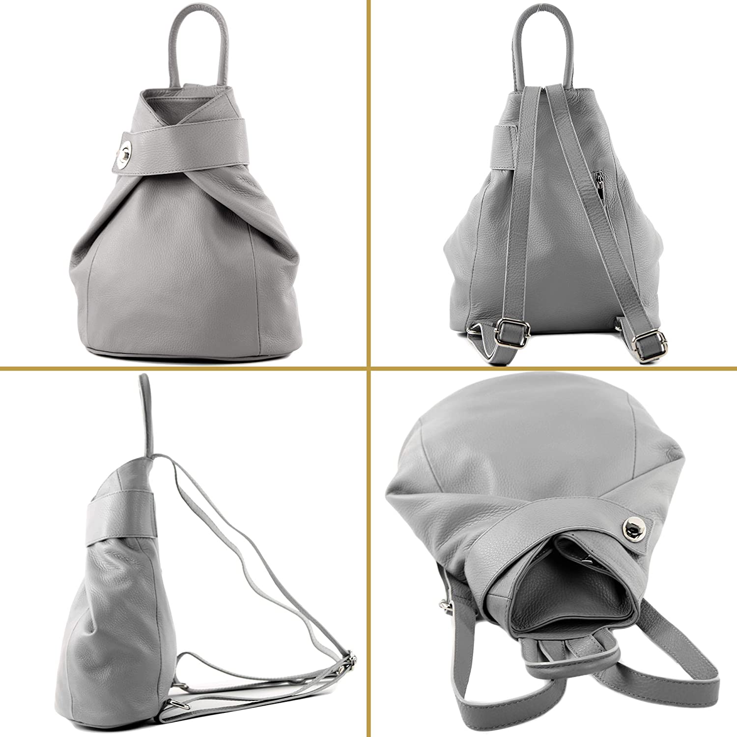 modamoda de - T179 - ital women backpack bag made of leather, Colour:Mustard Yellow - Image 2