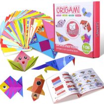 Gamenote Colourful Origami Paper,118 Sheets Double-Sided Origami Kit with 55-Page Instructional Book,54 Projects Origami for Kids, Beginners, Craft Projects, Christmas Gifts