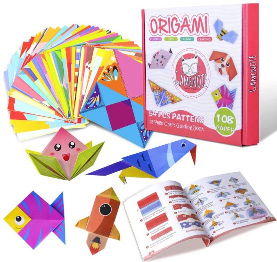 Gamenote Colourful Origami Paper,118 Sheets Double-Sided Origami Kit with 55-Page Instructional Book,54 Projects Origami for Kids, Beginners, Craft Projects, Christmas Gifts