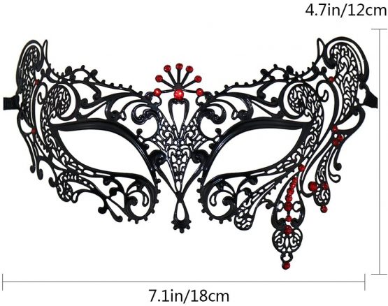 Thmyo Halloween Mask Mask Laser Cut Metal Women's Masquerade Mask Venetian Mask (Black+red) - Image 4