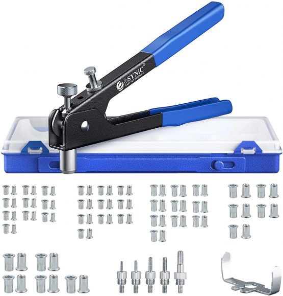 Rivet Nut Gun,eSynic Professional 86Pcs Rivet Nut Gun Set Heavy Duty Hand Riveter Setter Kit Threaded Effortless Rivet Nut Gun Tools With Interchangeable Mandrel Metric M3 M4 M5 M6 M8