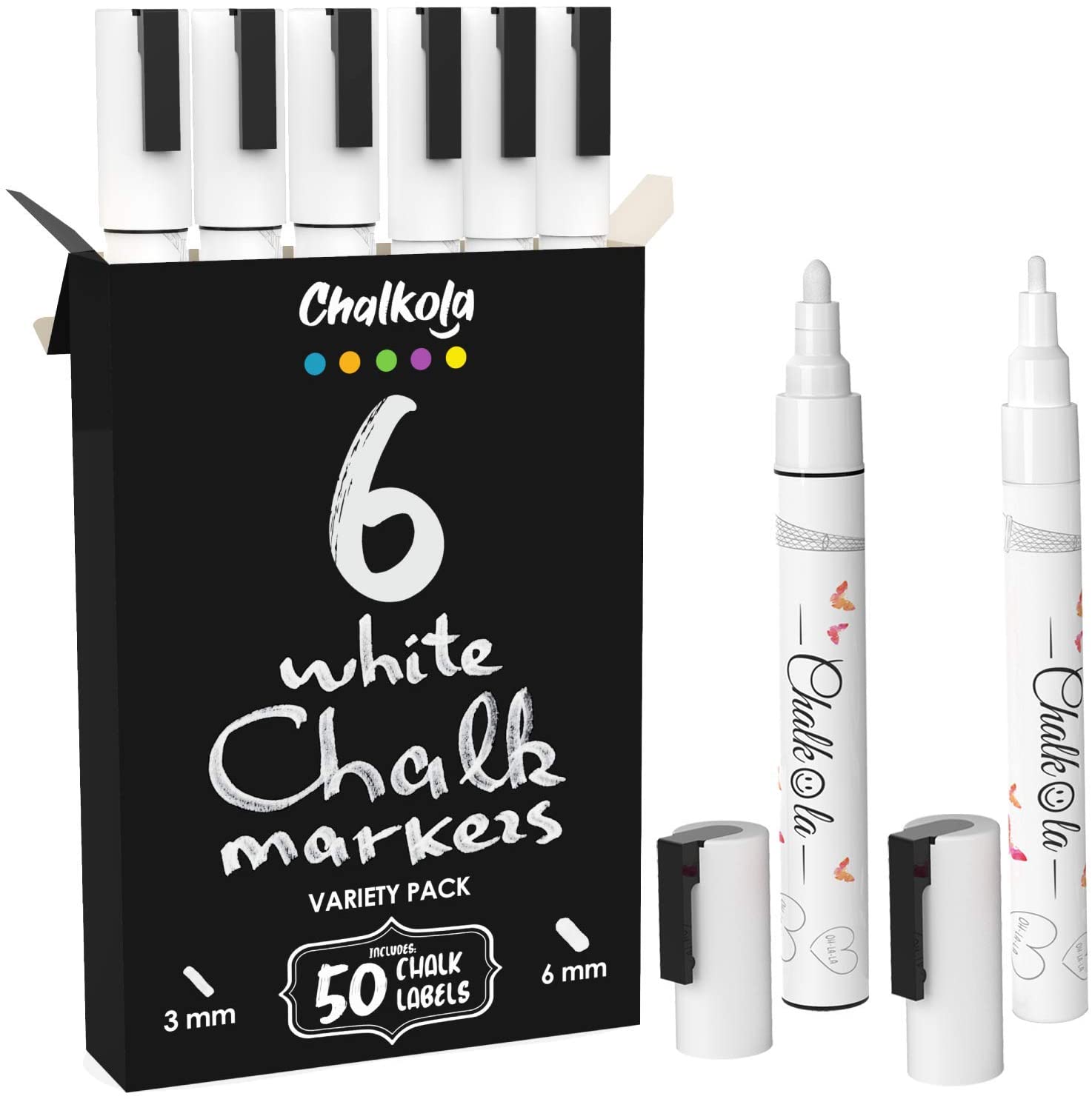 White Liquid Chalk Pens - White Dry Erase Chalk Markers for Blackboard Chalkboard Signs, Windows, Glass, Bistro