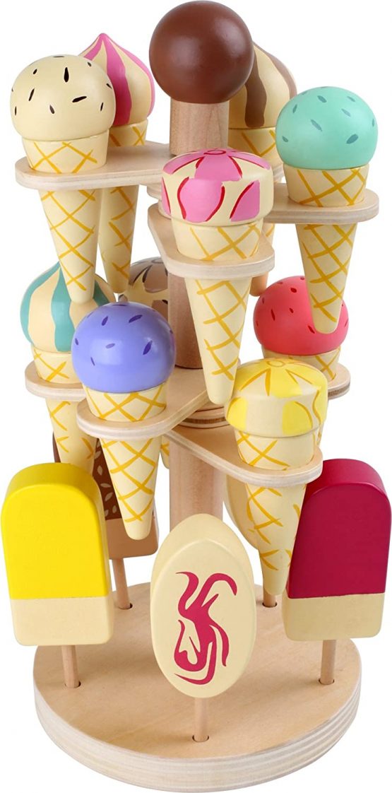 small foot 1248 Movable wooden ice cream stand, accessories for shop and children's kitchen, 15 sorts, from 3 years old