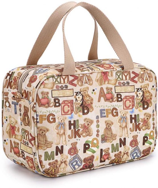 IGNPION Woman Large Travel Toiletry Bag Waterproof Wash Bag Make up Organizer Bag Cosmetic Bag Swimming Gym Bag (Letter Bear)