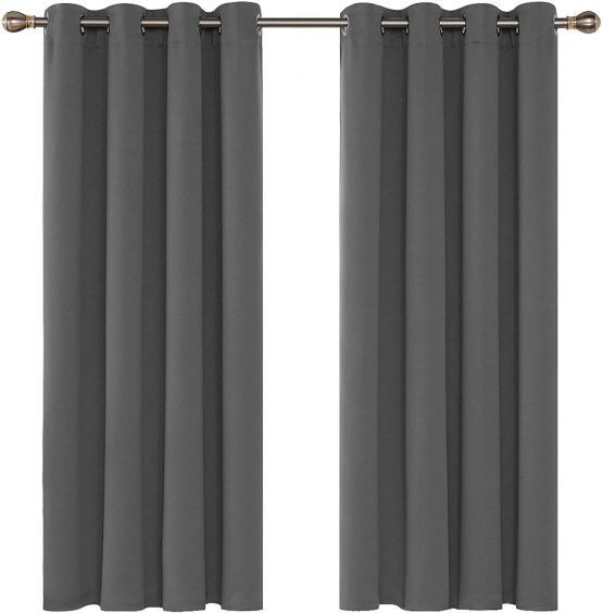 Deconovo Grey Blackout Curtains 46 x 54 Inch Eyelet Super Soft Thermal Insulated Bedroom Curtains Blackout Eyelet Curtains for Living Room Light Grey 2 Panels