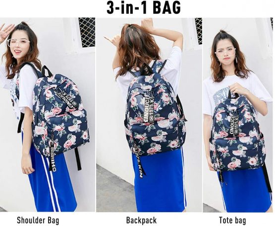 Floral School Bag Backpack for Teenage Girls, Uniuooi Secondary College School Students Satchel Book Laptop Bag Waterproof Travel Rucksack Women Ladies (Black) - Image 2