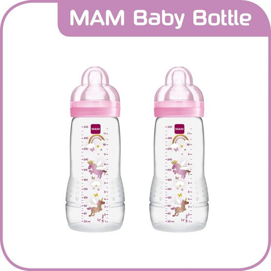 MAM Easy Active Baby Bottle with MAM Fast Flow Teats, Twin Pack of Baby Bottles, Baby Feeding, 330 ml, Colour: Assorted (Designs May Vary) - Image 3