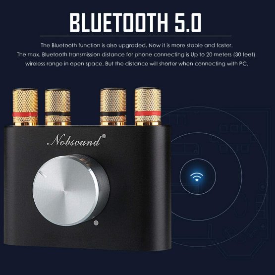 Nobsound Mini Bluetooth Power Amplifier Stereo Hi-Fi Digital Amp 2.0 Channel 50W×2 with AUX/USB/Bluetooth Input Wireless Audio Receiver PC Sound Card with Power Supply (Black) - Image 3
