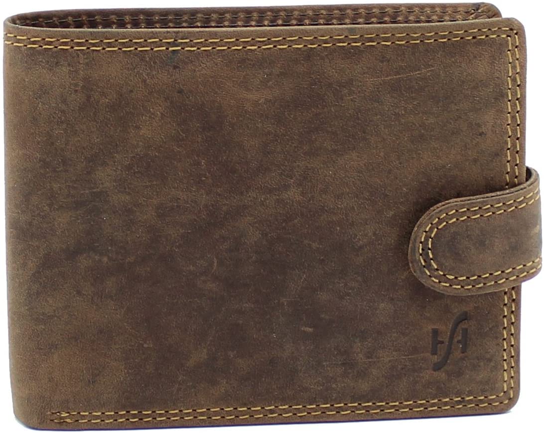 STARHIDE Handmade Wallets for Men UK, Brown Hunter (With Strap), 12cm x 9.5cm