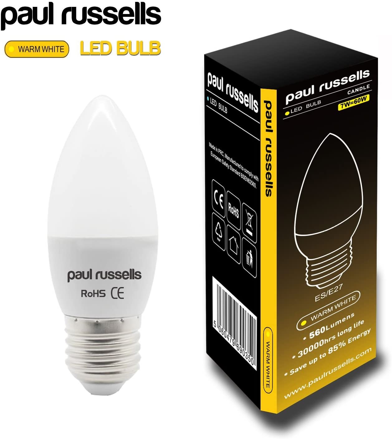 paul russells LED Light Edison Screw E27, 60watt Equivalent, 6.5W 806LM LED Bulbs, 2700K Bright Warm White - Image 2