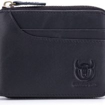 BULLCAPTAIN Leather Wallet Zipper Men Wallet, Mens RFID Antimagnetic Genuine Leather 11 Card Slots Wallet Coin Purse Wallet Credit Card Holder (Black)