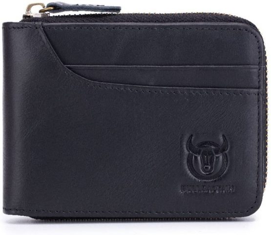 BULLCAPTAIN Leather Wallet Zipper Men Wallet, Mens RFID Antimagnetic Genuine Leather 11 Card Slots Wallet Coin Purse Wallet Credit Card Holder (Black)