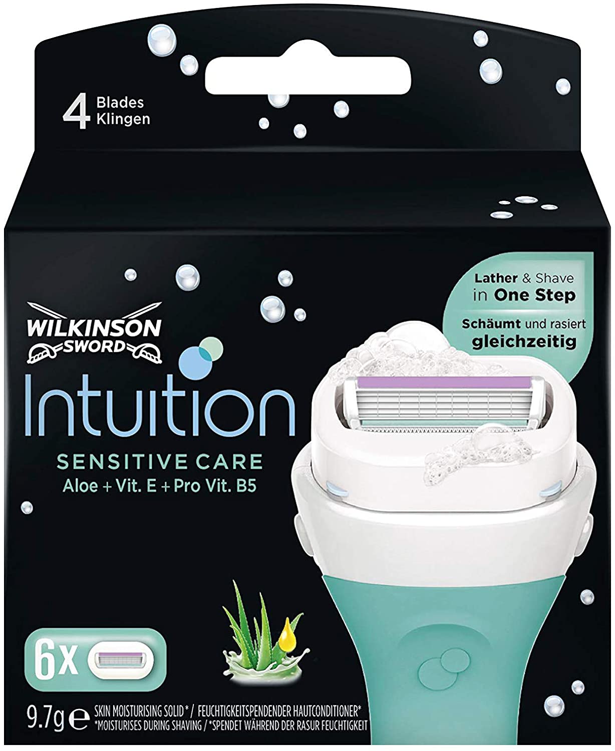Wilkinson Sword Intuition Sensitive Care Women's Razor Blade Refills, Pack of 6, Enriched with Aloe Vera & Vitamin E