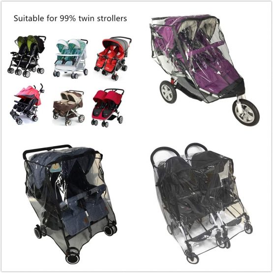 Universal Twins Stroller Raincover Double Raincover for Pushchair Side by Side Baby Stroller rain Cover for Pushchair Pram Buggy Rainproof Dustproof Windproof Rain Cover with Canopy and Zipper Door - Image 2