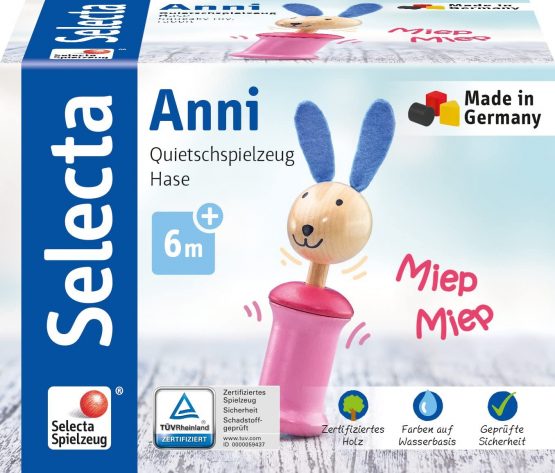 Selecta 61057 Anni Hare Grab Toy with Squeaker, 17 cm, Multi-Coloured