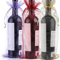 30 PCS Organza Wine Bags,37 * 14 cm Organza Bottle Gift Bags with Drawstring for Party Favours(Gold+Purple+Red)
