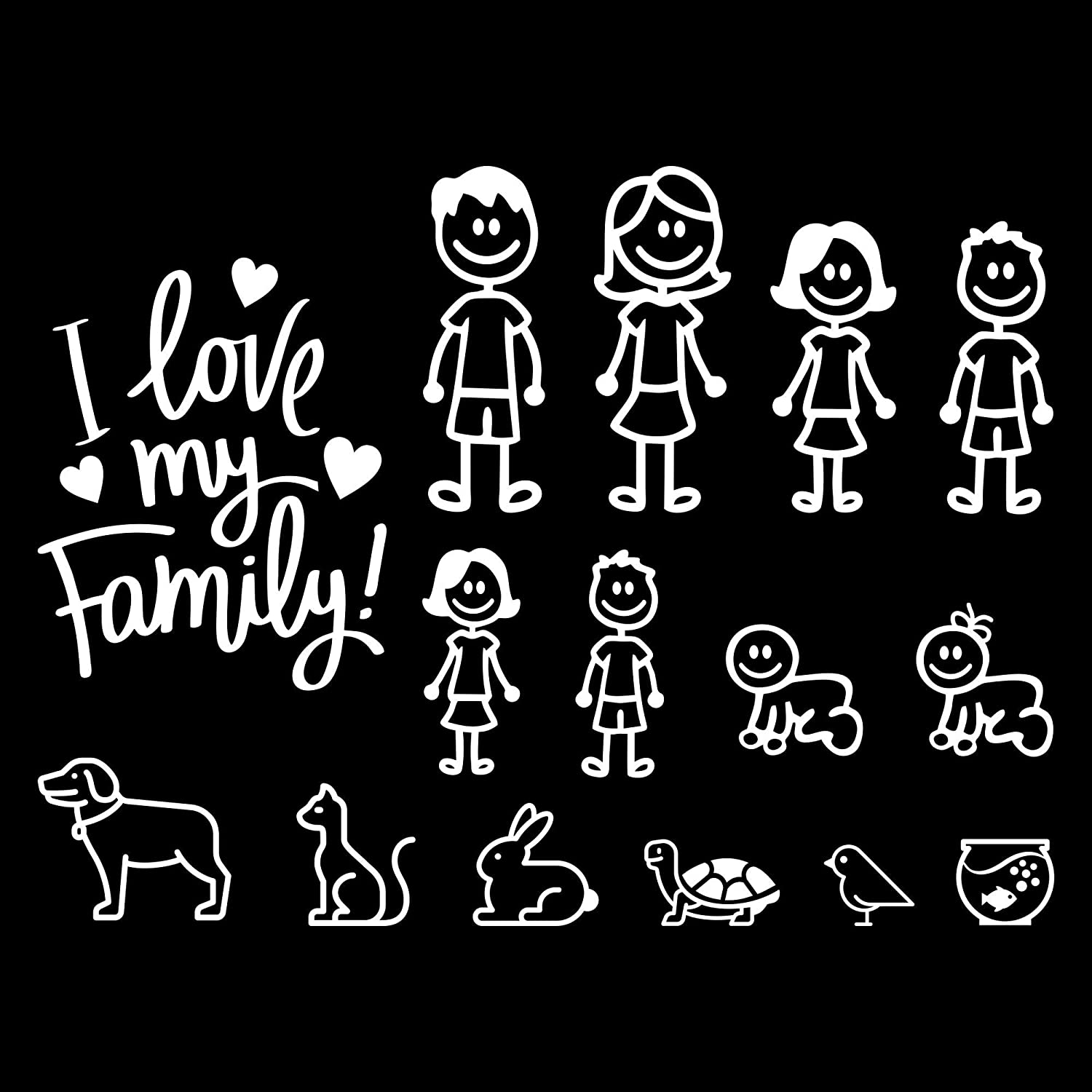 Autodomy Happy Family Stickers Pack of 15 Units + Sticker I Love My Family, White, large