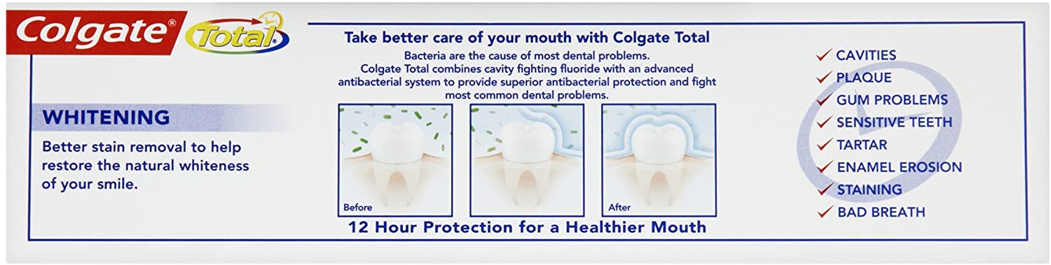 Colgate Total Whitening Toothpaste 125 ml, Fluoride Toothpaste, Whiter Teeth, Stronger 24-Hour Bacterial Defence* - Image 4