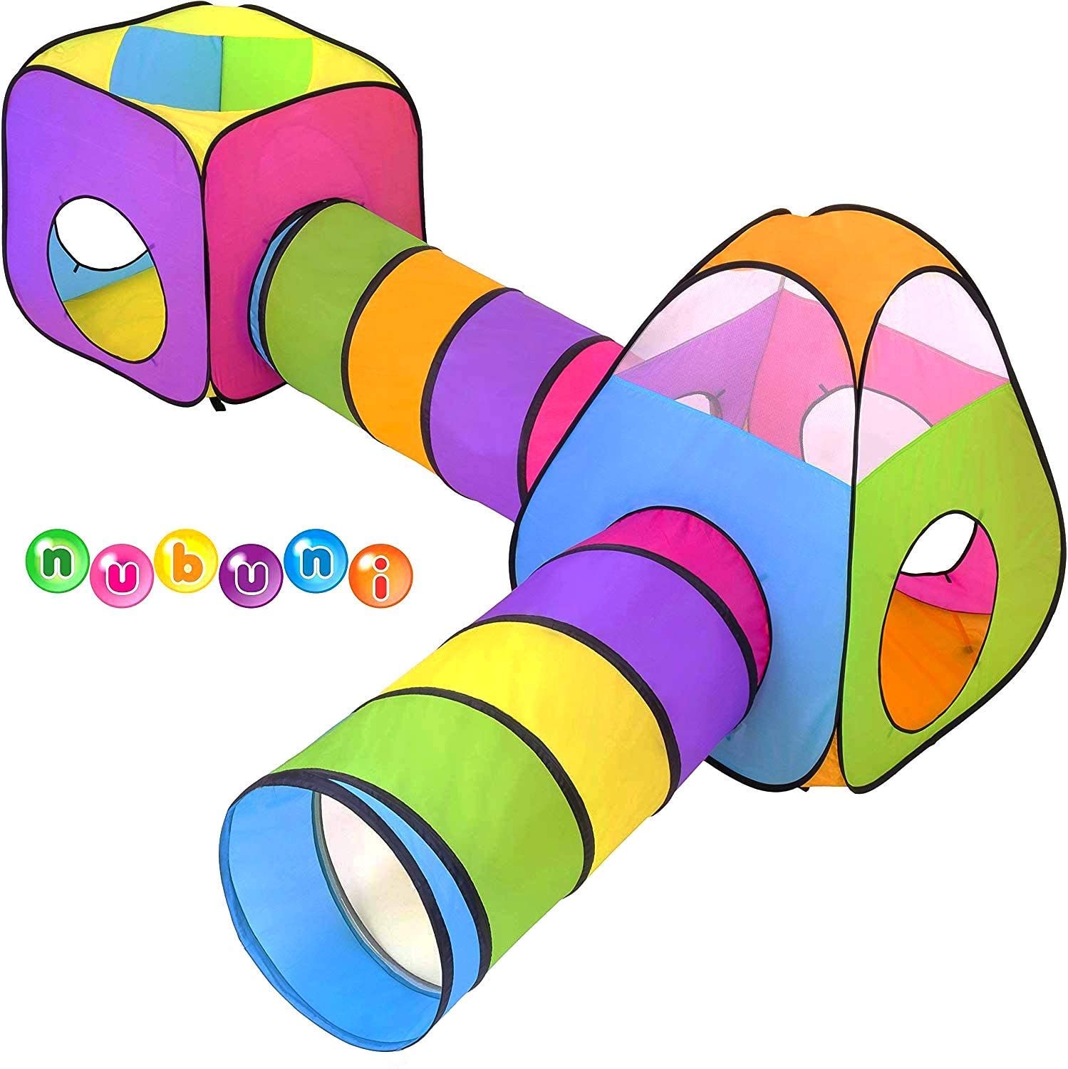 NUBUNI 4pc Pop Up Children Play Tent : 2 Crawl Tunnel + 2 Tents : Kids Tents for Boys Girls