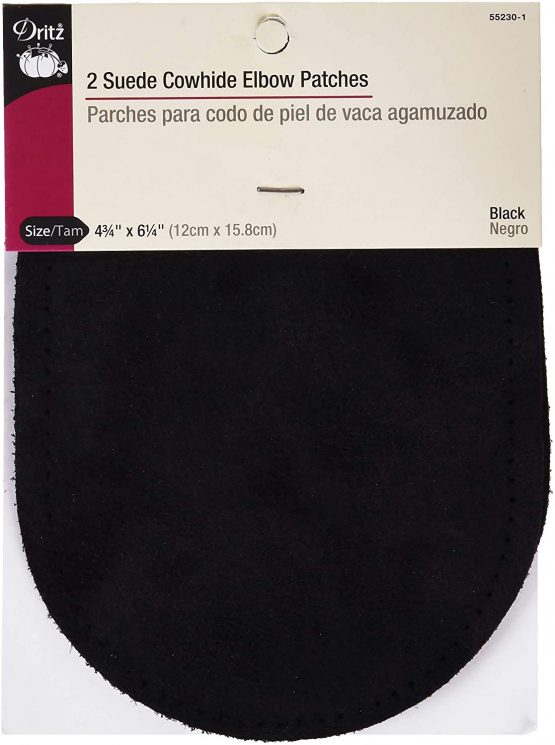 Dritz Suede Cowhide Elbow Patches 4-3/4-inch x 6-5/8-inch 2/Pkg-Black