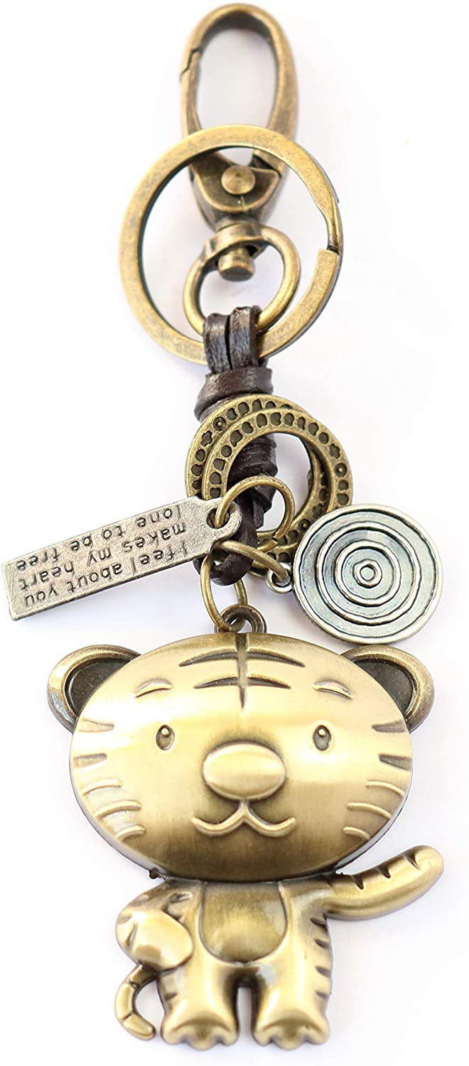 AuPra Funny Tiger 2022 Leather KeyRing Gift Idea Women & Men Best Friend Home Wild Animal Lovers KeyChain Mum & Dad Teacher Handbag Charm Key Ring Girl & Boy Car Pendant