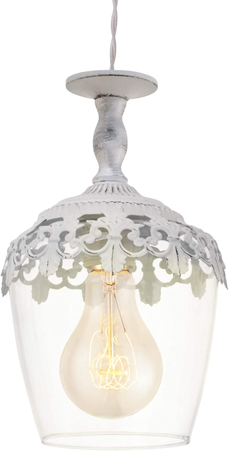 Eglo Pendant Light Sudbury, 1-Light Hanging Lamp Vintage, Retro, Pendant Lamp Made of Steel and Glass in White Patina, Clear