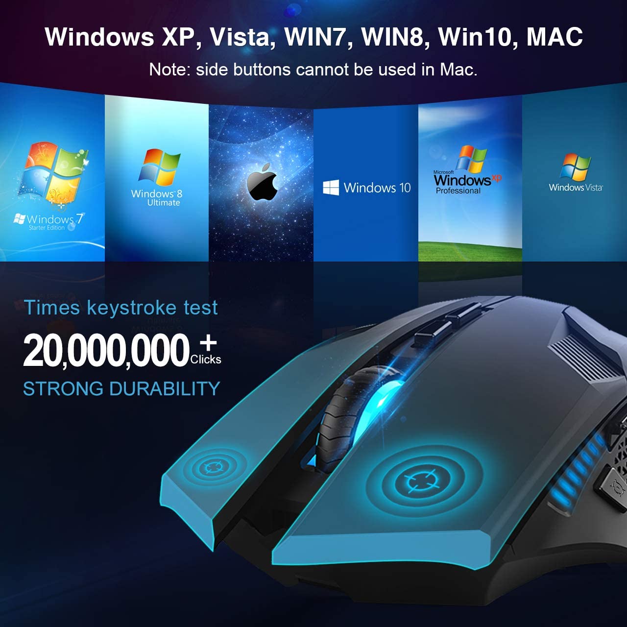 TECKNET Wireless Gaming Mouse 2.4G Optical USB Computer Mice, 8 Buttons, 4800DPI Nano Receiver for Win11, Win10, Win8, Win7 - Image 3
