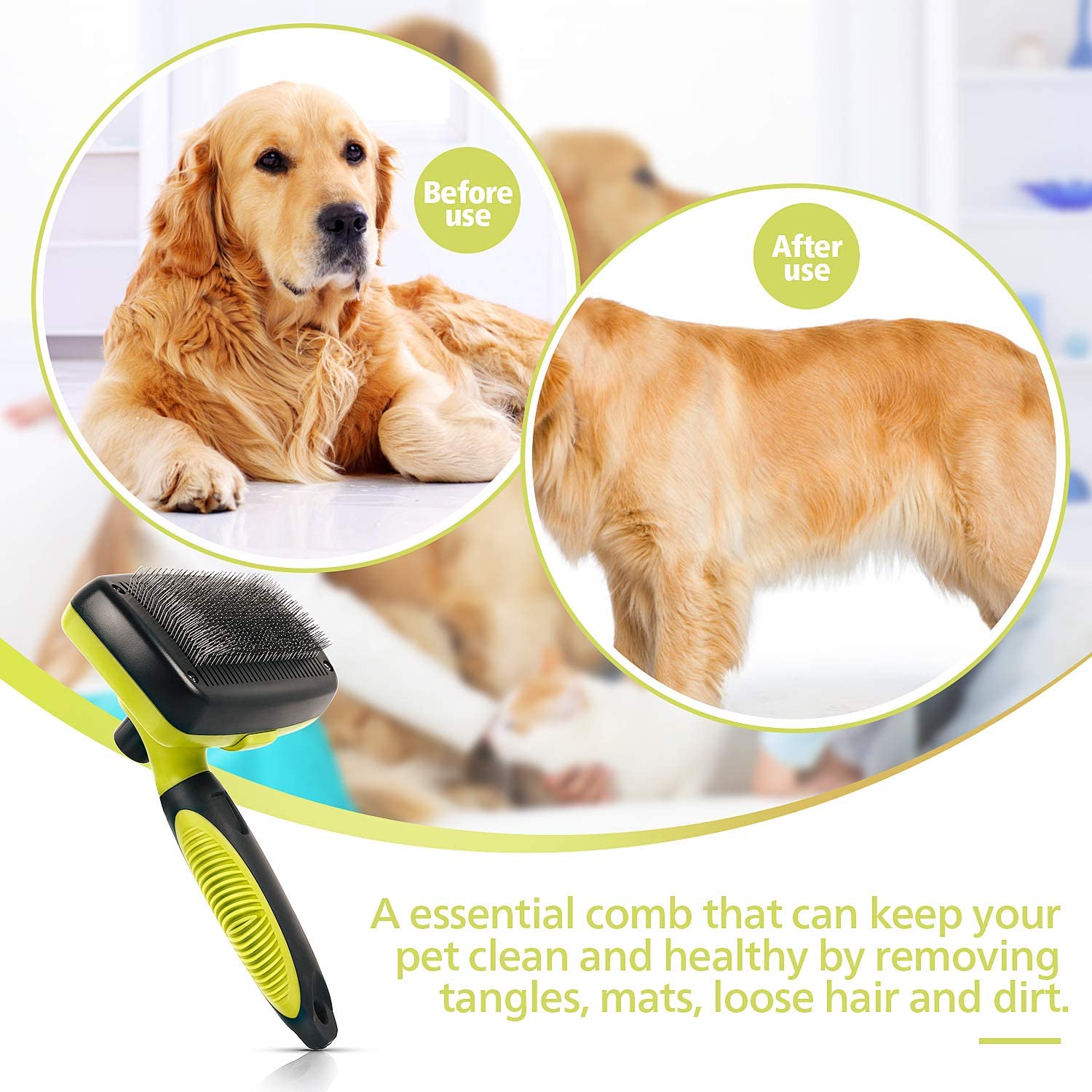 pecute Slicker Dog Brushes,Self Cleaning Pet Grooming Brush- Removes 90% of Dead Undercoat and Loose Hairs,Suitable for Medium and Long Haired Dogs Cats - Image 2