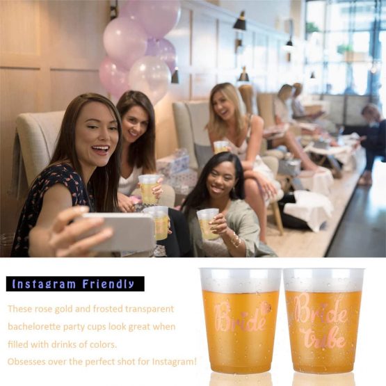 AniSqui 16 Count Bachelorette Party Bride Tribe Cups, Rose Gold Bridal Shower Cups w/2 Bride Cups Perfect for Engagement Party, Bridal Shower, Bachelorette Party, Henna Party Cups (16Oz, 450ml) - Image 3