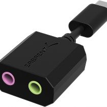 Sabrent USB Type-C External Stereo Sound Adapter for Windows and Mac. Plug and play No drivers Needed. [Black] (AU-MMSC)