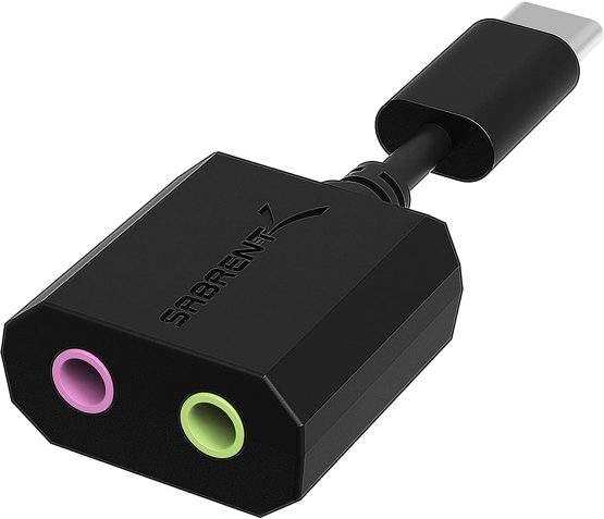 Sabrent USB Type-C External Stereo Sound Adapter for Windows and Mac. Plug and play No drivers Needed. [Black] (AU-MMSC)