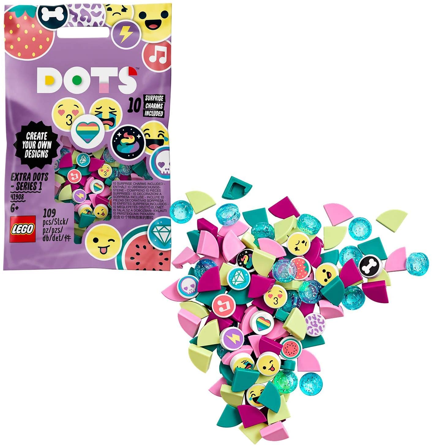 LEGO 41908 DOTS Extra DOTS - series 1 DIY Tiles Beads Set, Art and Craft for Kids with 10 Surprise Charms