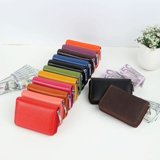 Credit Card Holder Wallets for Women Men Leather 26 Card Slots (Orange) - Image 4