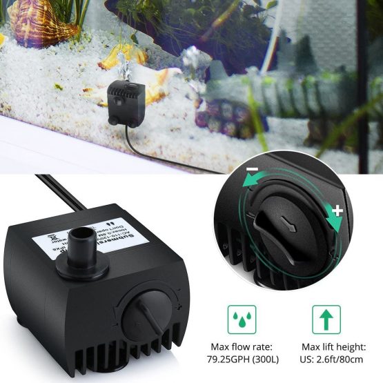 SeeKool Submersible Water Pump, Ultra-Quiet Fountain Water Pump with 4.92ft (1.5M) Power Cord and 2 water outlet Nozzles, for Pond/Aquarium/Fish Tank/ Statuary/Hydroponics - Image 2