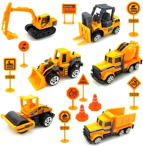 Sunarrive Construction Vehicles Toys - Mini Digger Cake Toppers - Dumper Bulldozer Dump Truck - Small Toy Car Set for Kids Children Boys Girls - Gifts Presents for Age 3 4 5 6 Year Olds