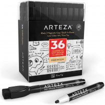 Arteza Magnetic Dry Erase Markers with Eraser, Pack of 36 (with Fine Tip), Black Color with Low-Odor Ink, Whiteboard Pens is Stationary Supplies School, Office, or Home