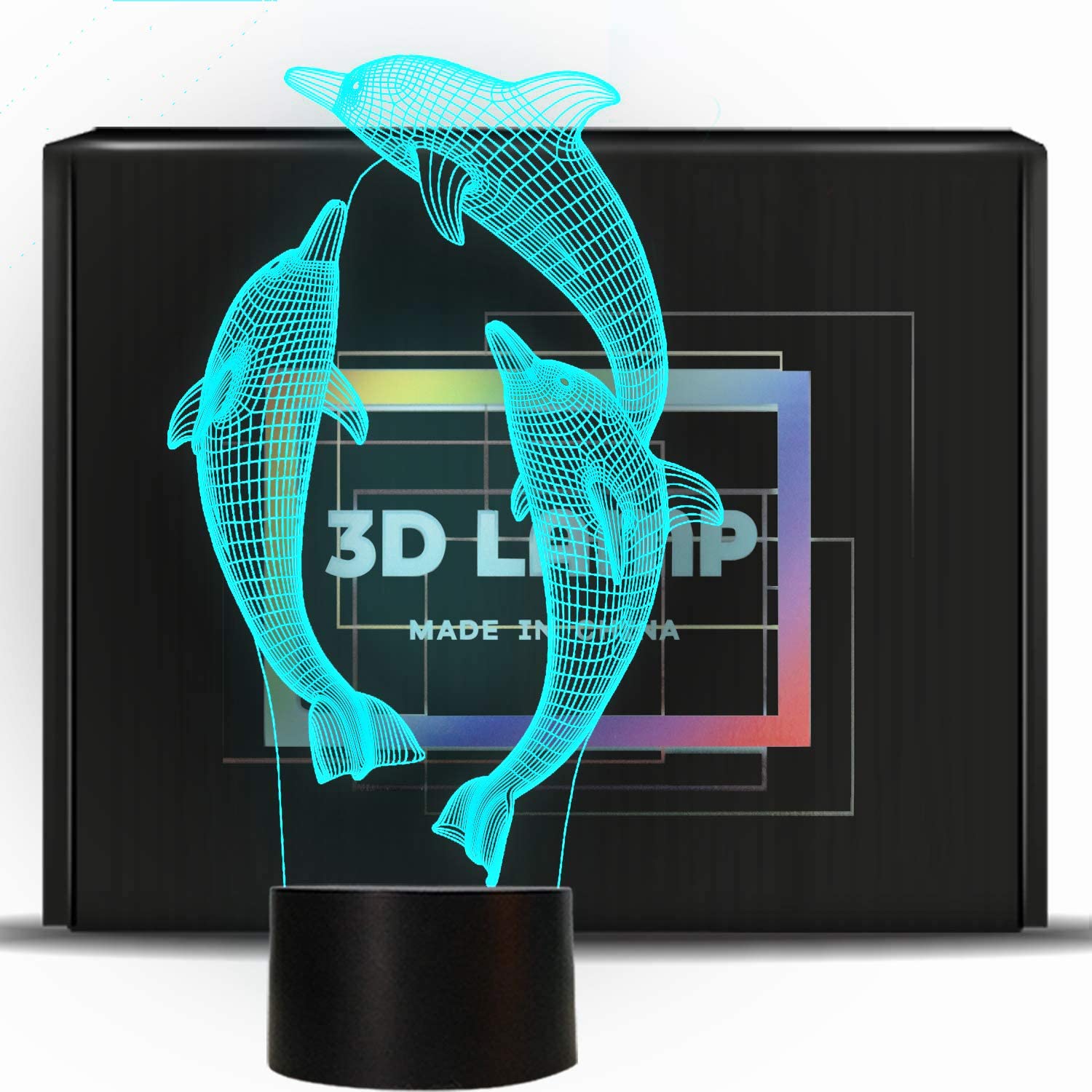 PONLCY 3D Illusion Lamp Dolphin Led Night Light, 16 Colors Changing USB Desk Lamps with Remote Control