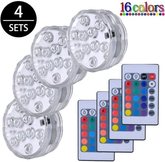 Submersible LED Lights,Multicolor RGB 10-LED Lights Waterproof Underwater Light LED Base for Vase Base,Aquarium, Pond, Garden, Fish Tank,Home Party, Decoration Lights