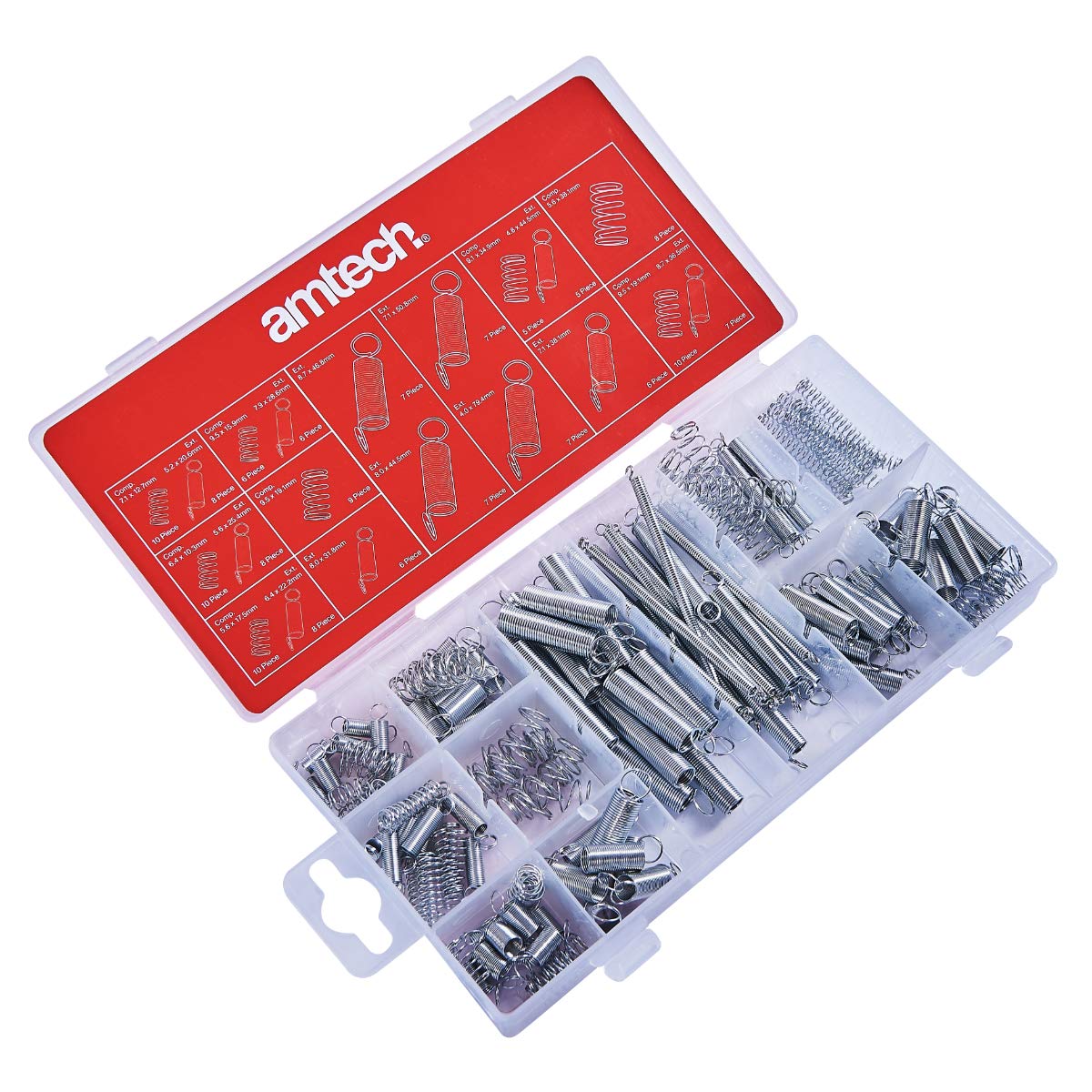 Amtech S6210 Metal Spring Assortment Set including Compression Springs and Extension Springs, 150pc, plus Storage Case - Image 2
