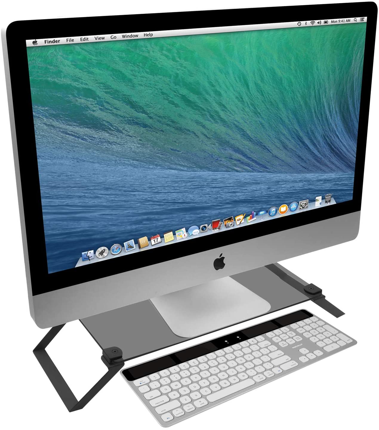 Macally SPACESTAND Tempered Glass Monitor Stand With Open Storage Space
