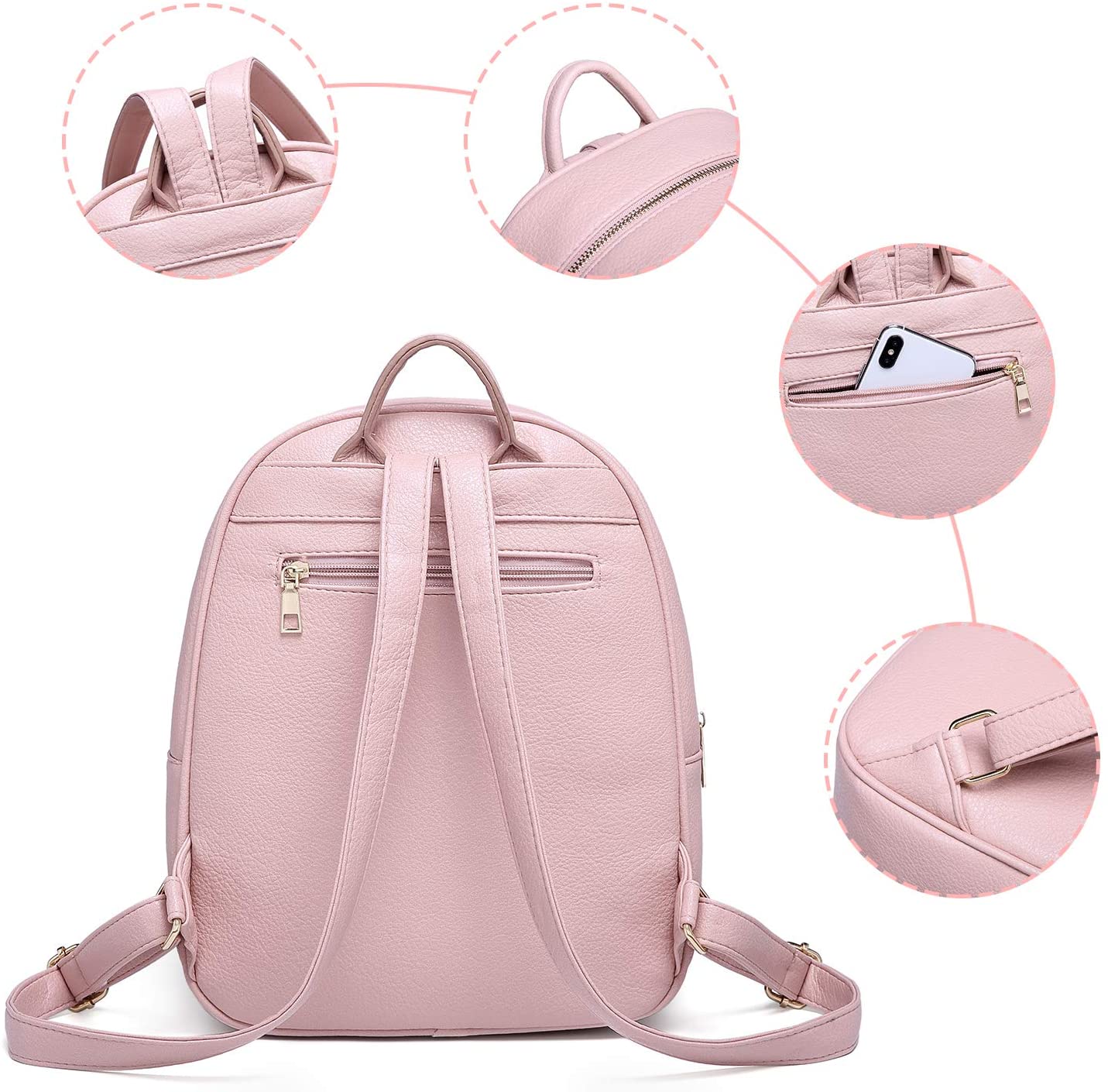 Myhozee Backpack Womens Fashion Leather PU Rucksack Lightweight Daypack School Bag Travel Small Backpack Handbag for Ladies & Girls(Black) - Image 3