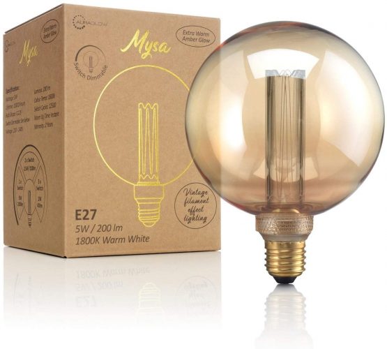 Auraglow Mysa LED Light Bulb – Vintage Retro Rustic Edison Style Decorative Energy Efficient Filament E27 Screw G125 Globe Shape - Image 2