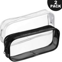 2 PCS Clear Pencil Bag, Surcotto Clear Toiletries Bag Clear Exam Pen Pencil Case Pouch Bag Case Clear PVC Zipper Travel Luggage Pouch Make up Cosmetic Bag