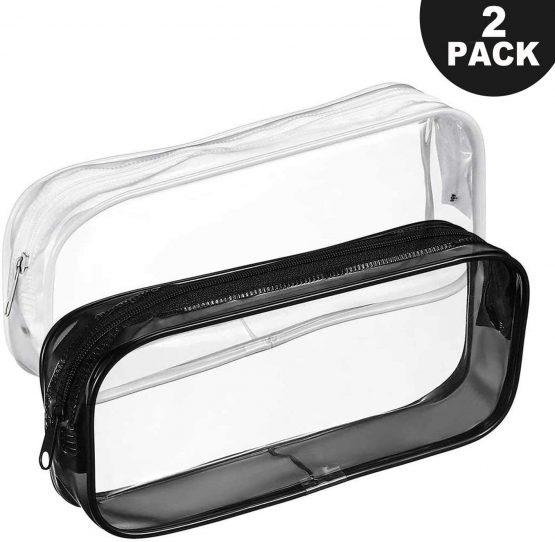 2 PCS Clear Pencil Bag, Surcotto Clear Toiletries Bag Clear Exam Pen Pencil Case Pouch Bag Case Clear PVC Zipper Travel Luggage Pouch Make up Cosmetic Bag