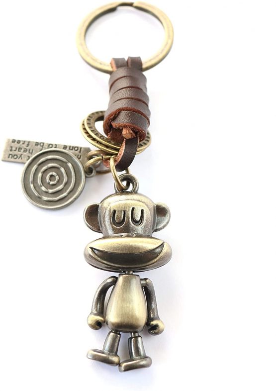 AuPra Leather Funny Monkey KeyChains Friend Gift Ideas Women Men Good Luck KeyRings Small Surprise Present