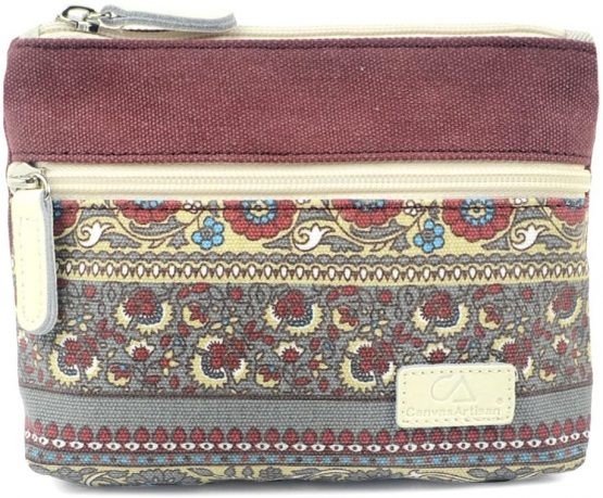 POPUCT Women's Retro Canvas Zipper Coin Purse Phone Pouch Cosmetic Bag(Wine red)