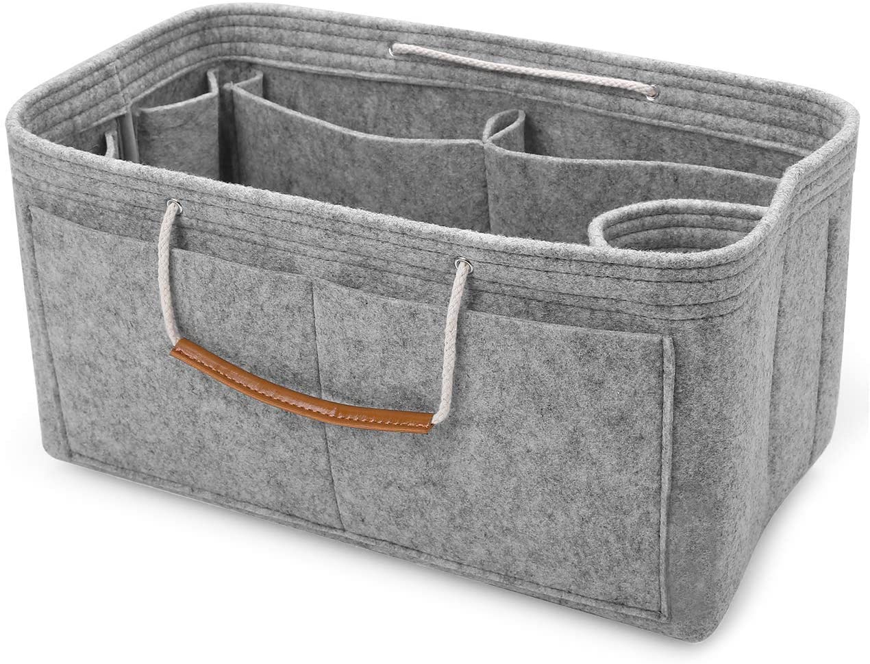 NOTAG Felt Handbag Organiser, Multi-Pocekt Bag Organiser Insert Tote Organiser with Double Handles (S, Grey)