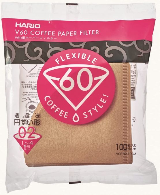 Hario V60 Filter Papers - Paper Coffee Filters for V60 Dripper, Compatible with Size 02, Natural, 100 Pack