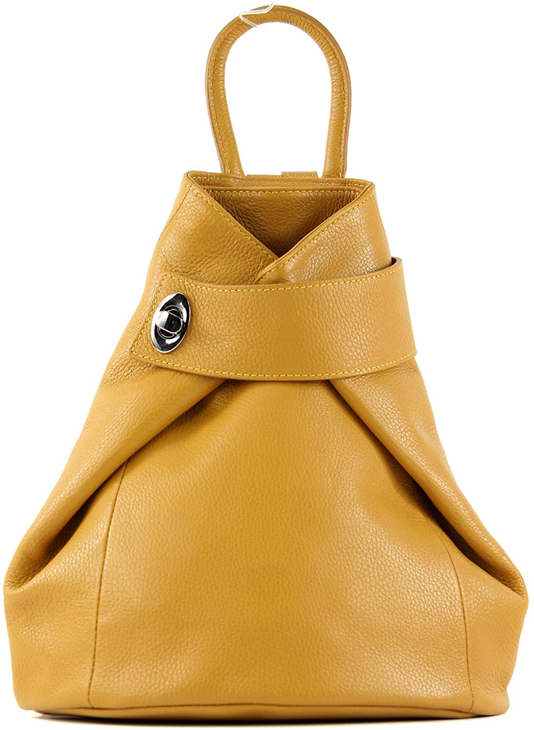 modamoda de - T179 - ital women backpack bag made of leather, Colour:Mustard Yellow