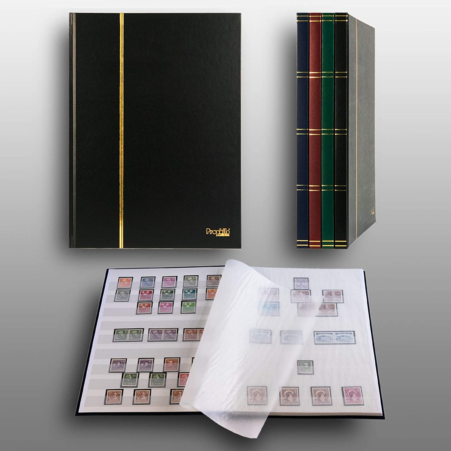 Prophila stamp album (new) 16 white sides, black cover, Black (Black), White (White), 23 x 30,5 cm